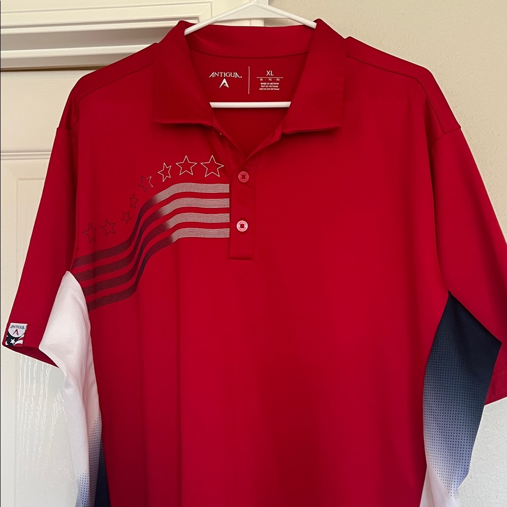 Antigua Men’s Red Golf Polo with Flag Wave Detail